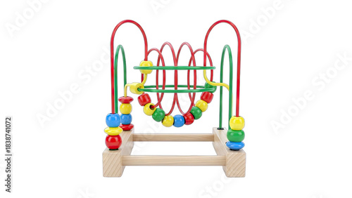 Wooden Bead Maze Toy on White Background