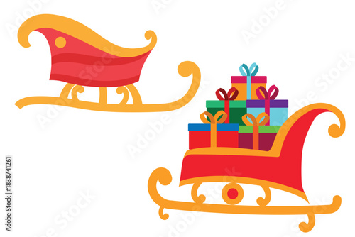 Santa chariot icon vector with gift. Christmas sleigh with gifts. Vector illustration of chariot symbol, christmas icon, gift box.