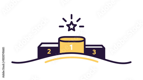Winners podium with first, second, and third place pedestals for competition awards, white