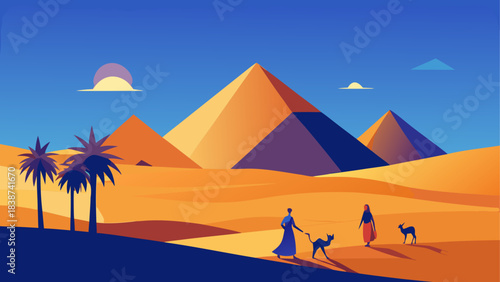 Cartoon Desert Oasis with Camel, Palm Trees, and Water Spring