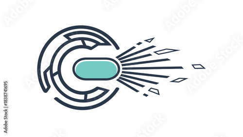 Abstract logo design element resembling a stylized letter c or a futuristic capsule moving fast