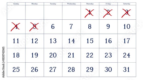 counting days, crossing off dates on a calendar with red ink