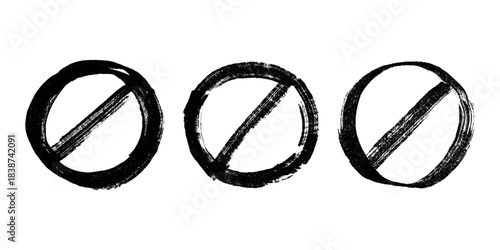 Set of hand drawn prohibition sign No entry symbol Black circle with cross line clipart in doodle style Ban Restriction Forbidden stop Single element for print, web, design