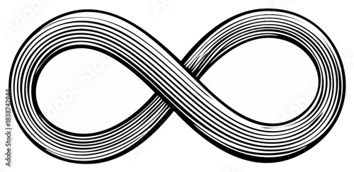 Infinity symbol, black and white lines forming abstract shape, endless, concept