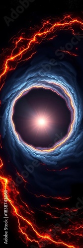 A stylized representation of a black hole, showing gravitational pull and light distortion,  gravity,  physics
