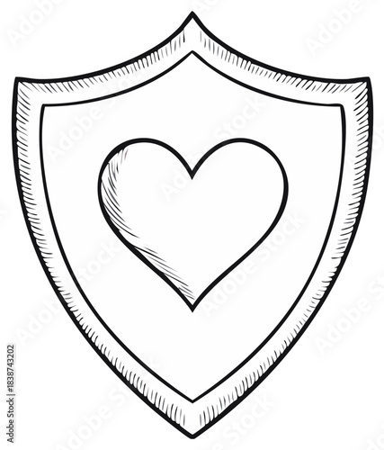 Heart protected in shield sketch style health love security drawing
