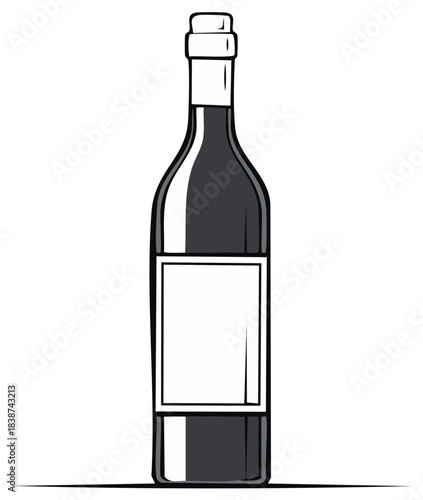 Wine bottle vector illustration with a blank label for branding design mockup