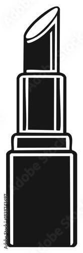 Simple monochrome lipstick icon illustration. Vector graphic of an open cosmetic tube for beauty and makeup concepts.