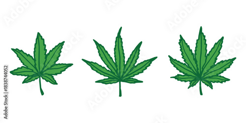 Set of hand drawn cannabis leaf Medicine marijuana Hemp leaves clipart in doodle style Single element for print, web, design, decor