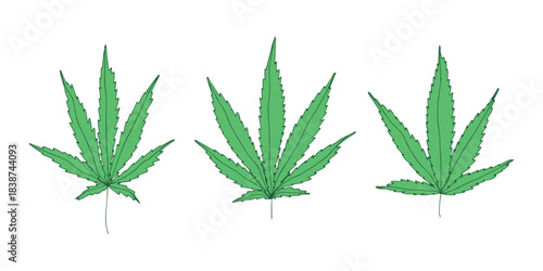 Set of hand drawn cannabis leaf Medicine marijuana Hemp leaves clipart in doodle style Single element for print, web, design, decor