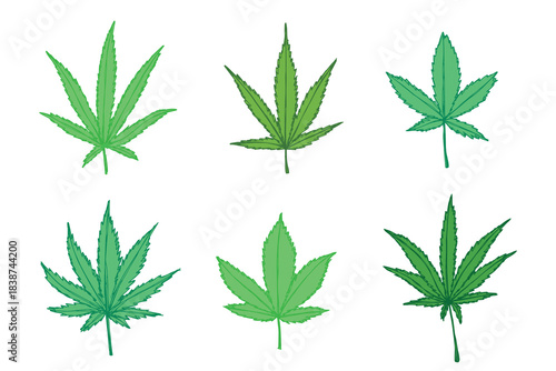Set of hand drawn cannabis leaf Medicine marijuana Hemp leaves clipart in doodle style Single element for print, web, design, decor
