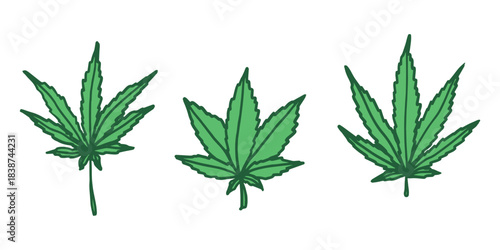 Set of hand drawn cannabis leaf Medicine marijuana Hemp leaves clipart in doodle style Single element for print, web, design, decor