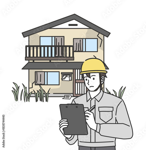 空き家の状況を確認する調査員のイラスト
