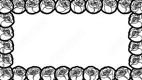 Elegant floral frame design featuring stylized rose illustrations in black and white color pallette