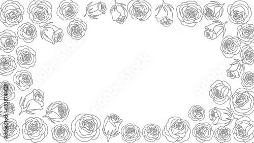 Elegant floral frame with delicate rose outlines for design projects and presentations