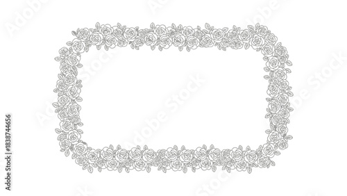 Elegant rectangle floral frame with roses illustration for invitations and greetings from romantic