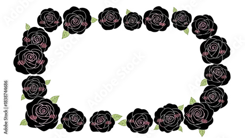 Elegant black rose frame illustration with cute blush embellishments for creative designs