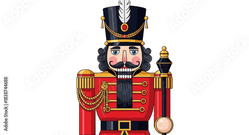 Detailed Nutcracker Soldier Illustration with Intricate Uniform and Accessories.