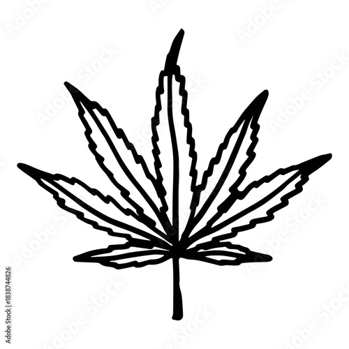 Hand drawn cannabis leaf Medicine marijuana Hemp leaves clipart in doodle style Single element for print, web, design, decor