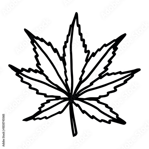 Hand drawn cannabis leaf Medicine marijuana Hemp leaves clipart in doodle style Single element for print, web, design, decor