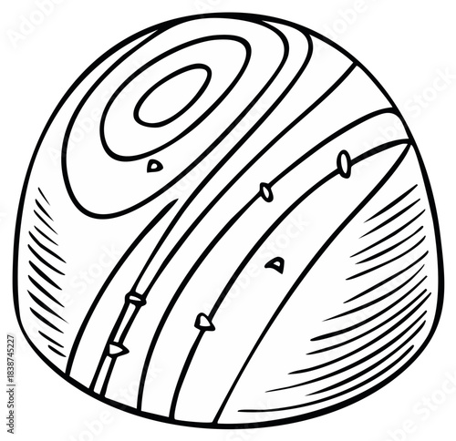 Stylized pebble stone drawing with rings and line markings graphic