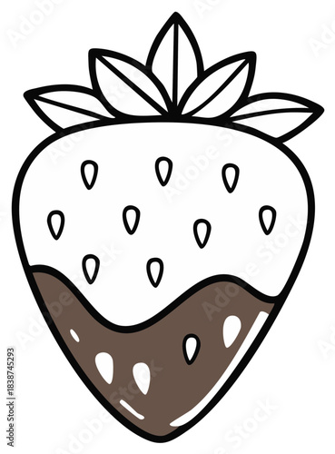 Simple illustration of a chocolate dipped strawberry with outline and seeds