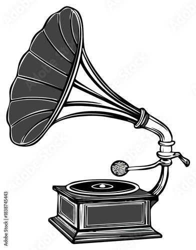 Vintage Gramophone Classic Phonograph Audio Player Music Device Illustration