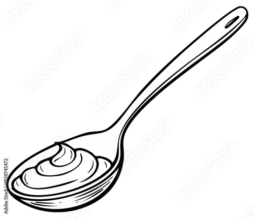 Spoon with Creamy Filling Hand Drawn Vector Illustration Food Ingredient Cut Out