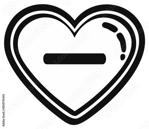 Black heart symbol with a horizontal line inside representing negativity or a removed element