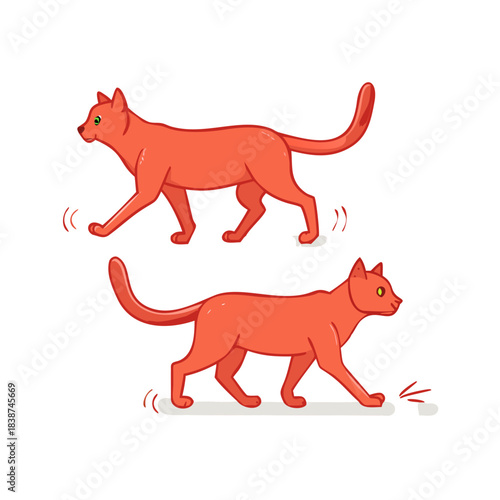 Steps of a red funny cat. Animation of a cat's gait cycle.