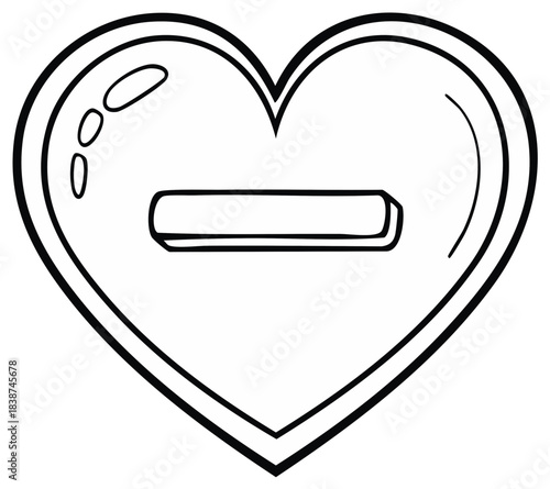 Hand-drawn heart symbol with negative sign inside simple illustration
