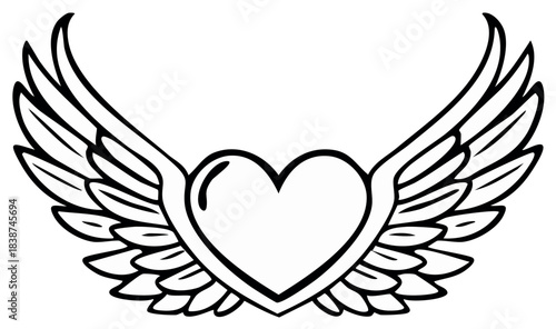 Heart with angel wings vector illustration, hand drawn love and freedom symbol design