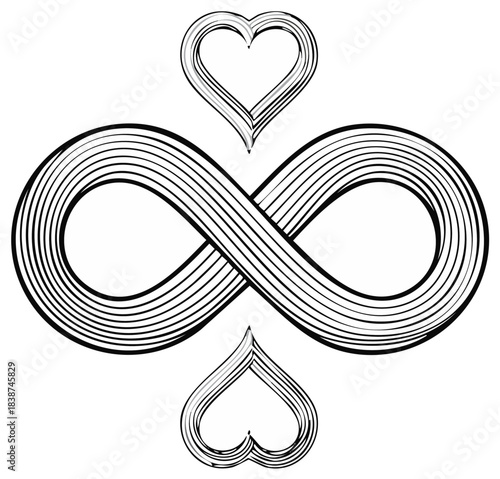 Abstract infinity symbol combined with heart shapes representing eternal love and connection