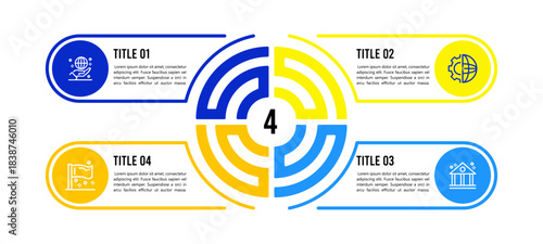 Pie chart infographic template with 4 options for business visual communication presentations. EPS vector illustration.