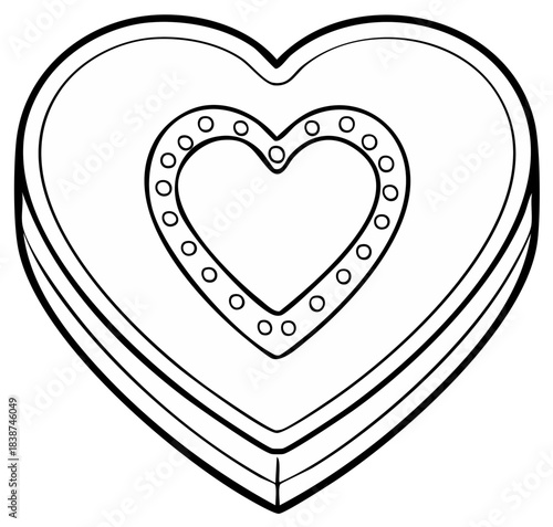 Detailed Heart Shape Outline with Inner Heart and Decorative Circles