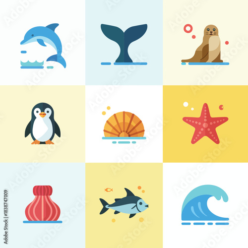 Outdoor adventure icon set, camping tents maps backpacks mountains, travel exploration celebration elements, modern flat vector illustration