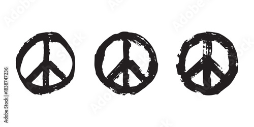 Set of hand drawn peace sign No war symbol Hippie clipart in doodle style Single element for print, web, design, decor