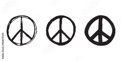 Set of hand drawn peace sign No war symbol Hippie clipart in doodle style Single element for print, web, design, decor