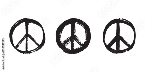 Set of hand drawn peace sign No war symbol Hippie clipart in doodle style Single element for print, web, design, decor