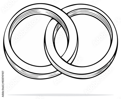 Two interlocking wedding rings with a hand drawn black outline style symbolizing unity and commitment