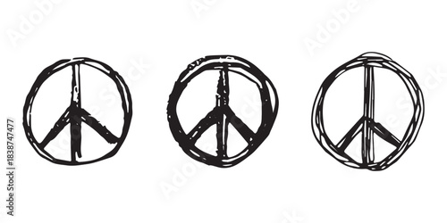 Set of hand drawn peace sign No war symbol Hippie clipart in doodle style Single element for print, web, design, decor