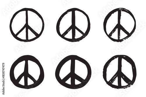 Set of hand drawn peace sign No war symbol Hippie clipart in doodle style Single element for print, web, design, decor
