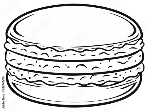 Stylized black and white illustration of a layered sandwich cookie