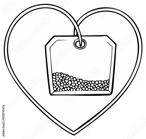 Doodle style tea bag with heart shape outline illustration for graphics or design resource