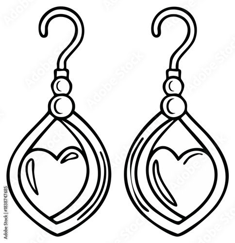 Outlined Earrings Featuring Heart Detail Dangle Downward in a Stylish Drawing