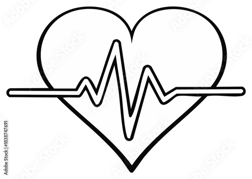 Heart outline with heartbeat line, black and white symbol