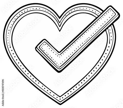 Hand Drawn Heart with Check Mark Design for Love Acceptance Illustration