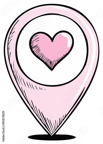 Pink heart symbol inside a location marker drawing