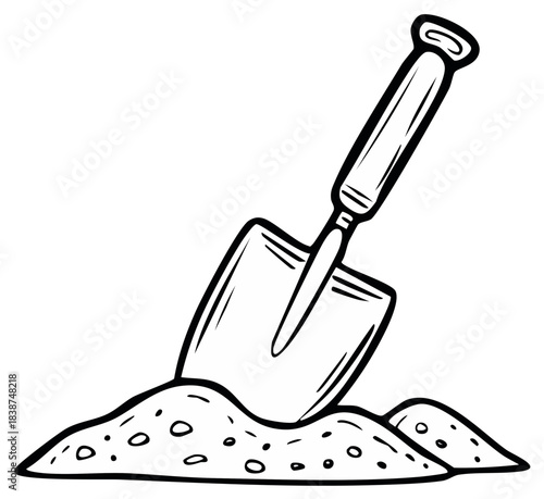Simple shovel digging into a pile of dirt sketch