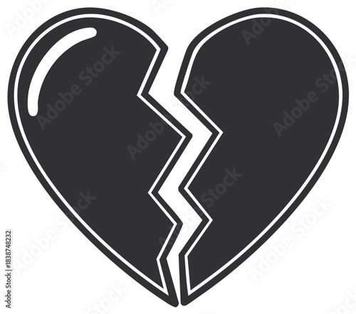 Stylized Broken Heart Symbol Icon Representing Sadness Love Loss and Relationship Breakup